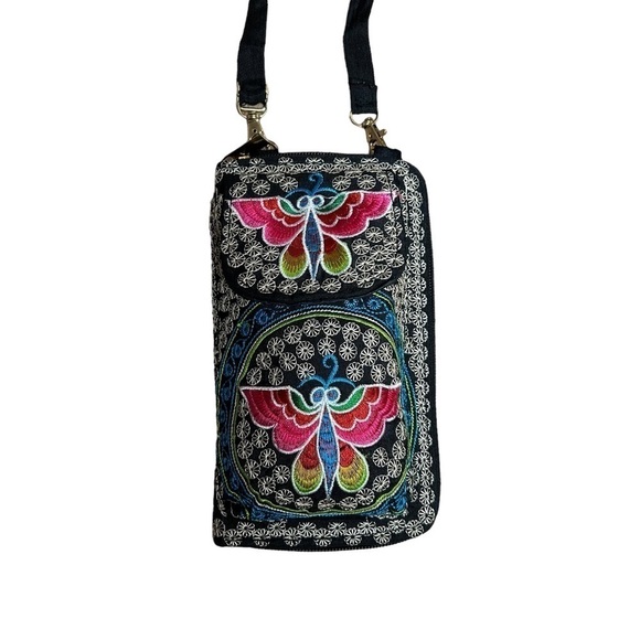 Embroidered Crossbody Wallet w/ Detachable Ribbon Style Strap - Picture 3 of 15